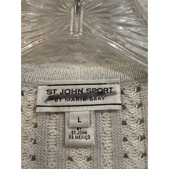 St John Sport Marie Gray Tan Gold Starfish Button Up Cardigan Wool Blend Sz L - Picture 2 of 7